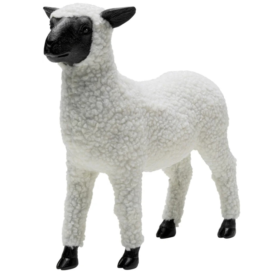 Statuetta Figura Decorativa Happy Sheep Wool Bianca Pecora Design 28cm