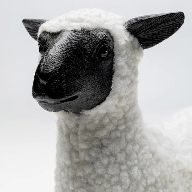 Statuetta Figura Decorativa Happy Sheep Wool Bianca Pecora Design 28cm