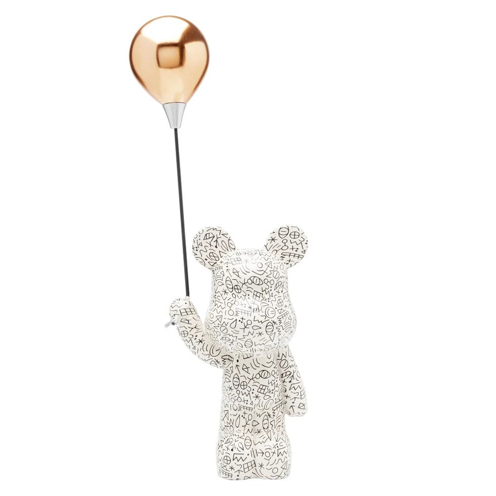 Statuetta Decorativa Orsetto Balloon Bear 60 cm Bianco con Palloncino