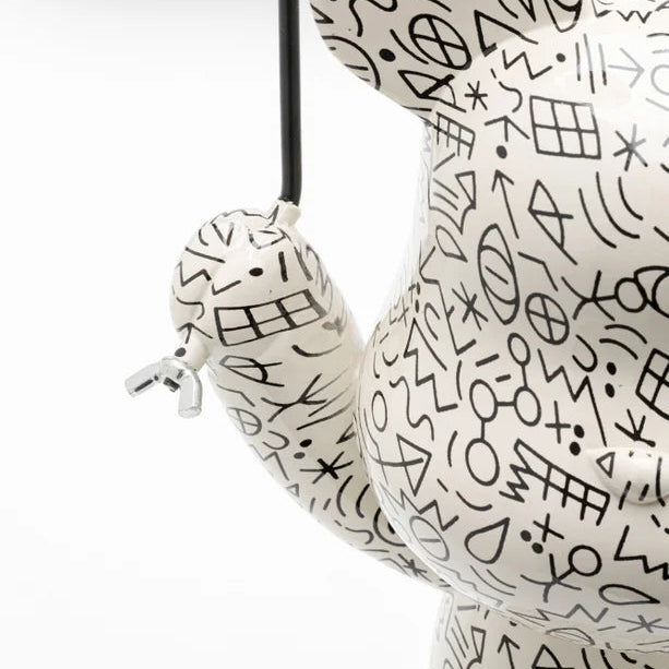 Statuetta Decorativa Orsetto Balloon Bear 60 cm Bianco con Palloncino