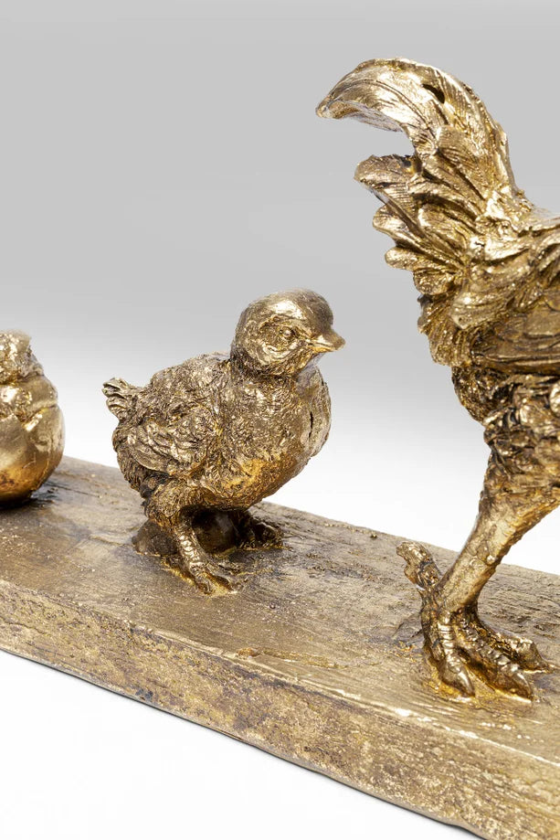 Scultura Oggetto Decorativo Famiglia di Galli Chicken Evolution Oro in Resina