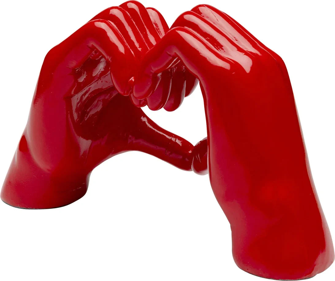 Set Decorativo Love con Scultura Mani a Cuore Rosso e Portacandela Labbra 30 cm