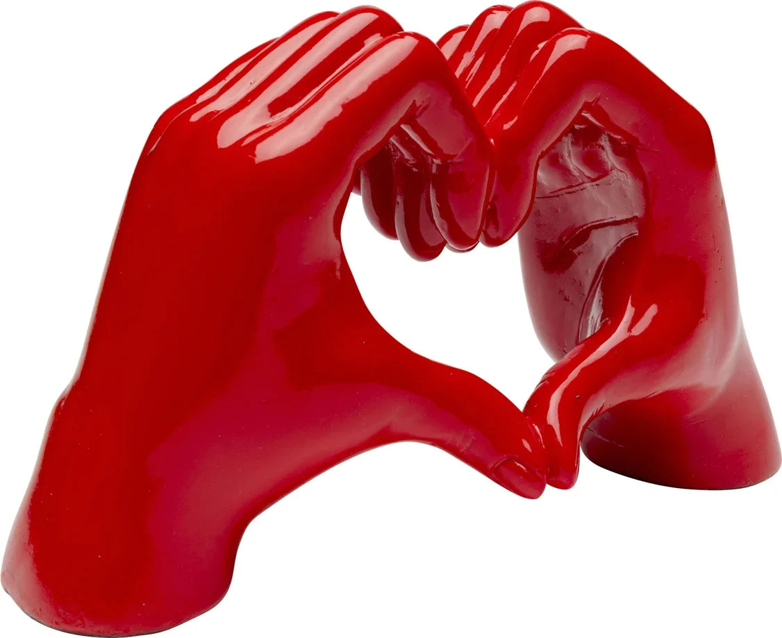 Set Decorativo Love con Scultura Mani a Cuore Rosso e Portacandela Labbra 30 cm