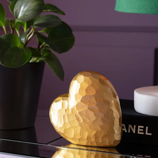 Oggetto Cuore Decorativo Oro Scultura Heart Elegante H 14 cm