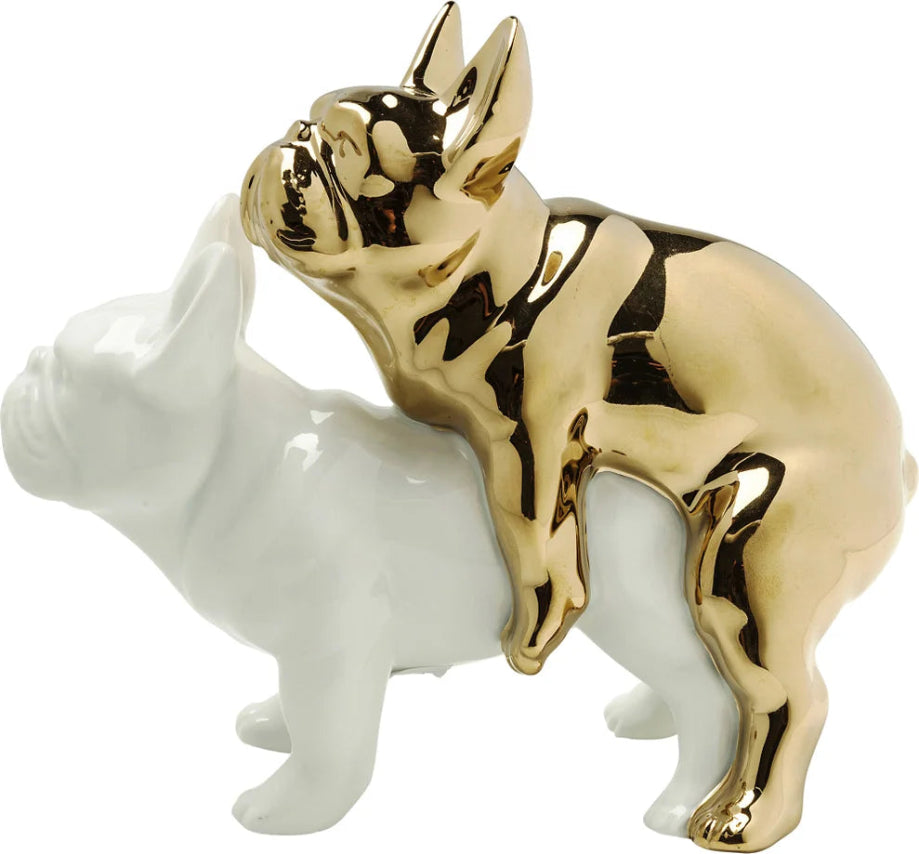 Statuetta Figura Decorativa Love Dogs Bianco Oro In Resina