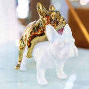 Statuetta Figura Decorativa Love Dogs Bianco Oro In Resina