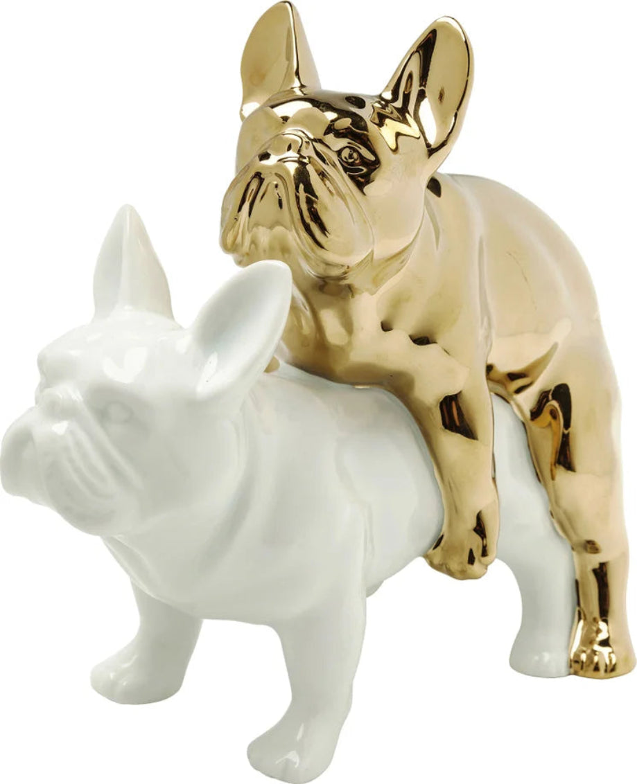Statuetta Figura Decorativa Love Dogs Bianco Oro In Resina