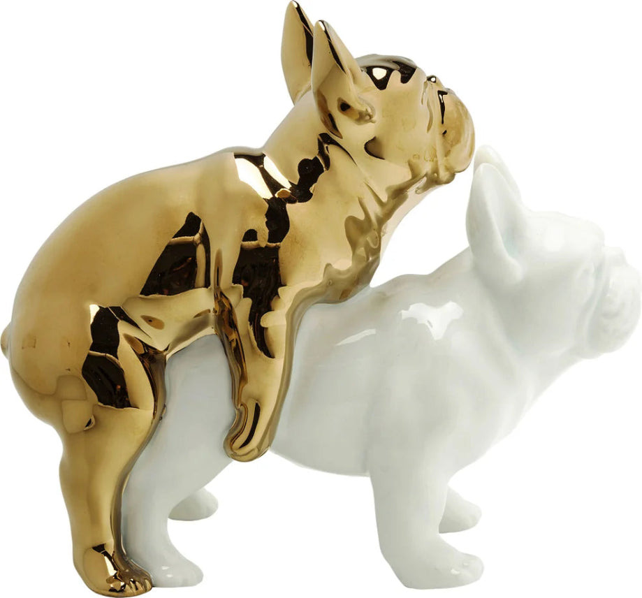 Statuetta Figura Decorativa Love Dogs Bianco Oro In Resina
