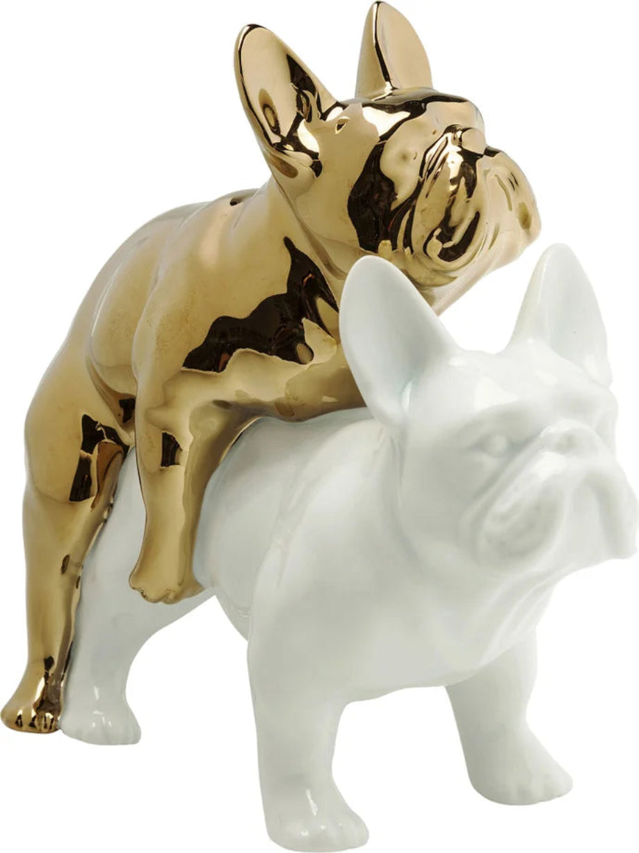 Statuetta Figura Decorativa Love Dogs Bianco Oro In Resina