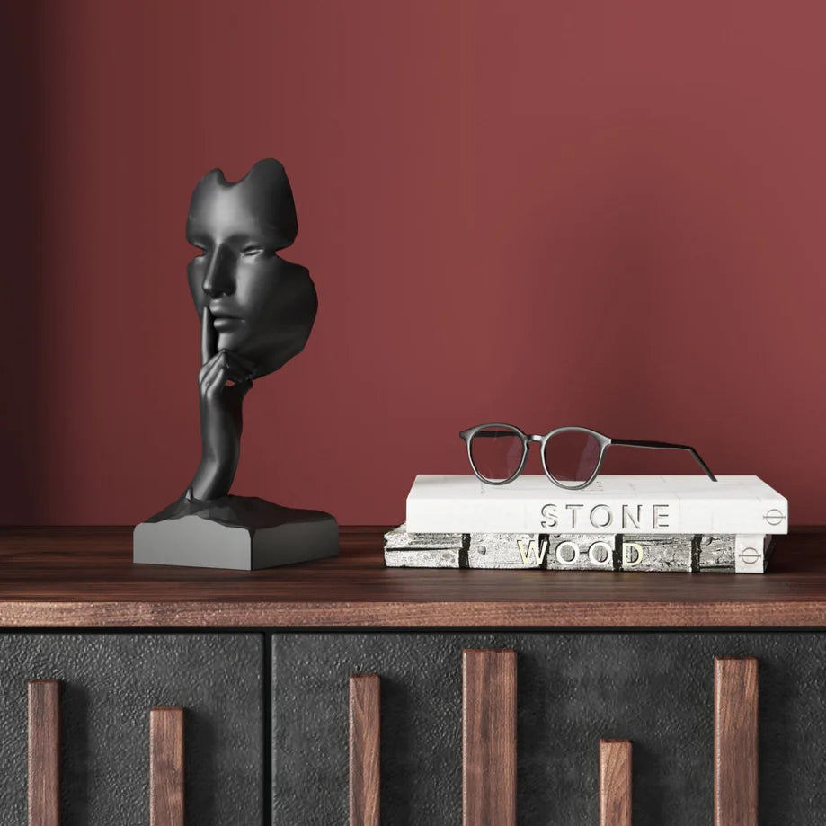 Oggetto Statua Decorativo Quiet Face Volto Silenzioso Nero 31cm