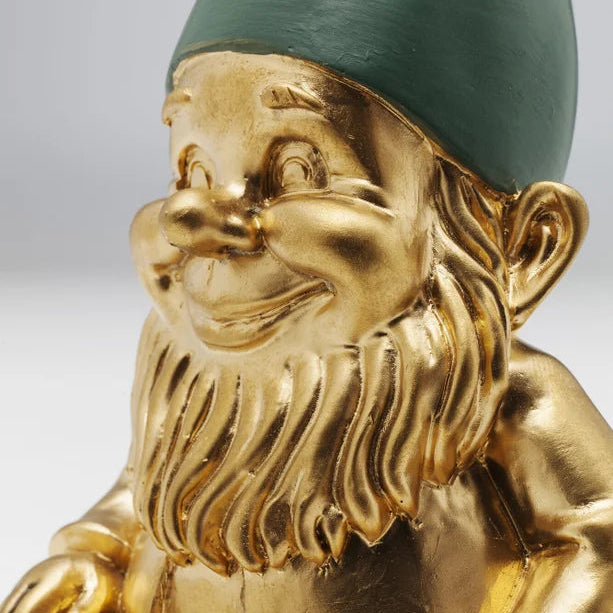 Statuetta Figura Decorativa Gnomo Zwerg Sitting Oro e Verde Nano Design 19 cm