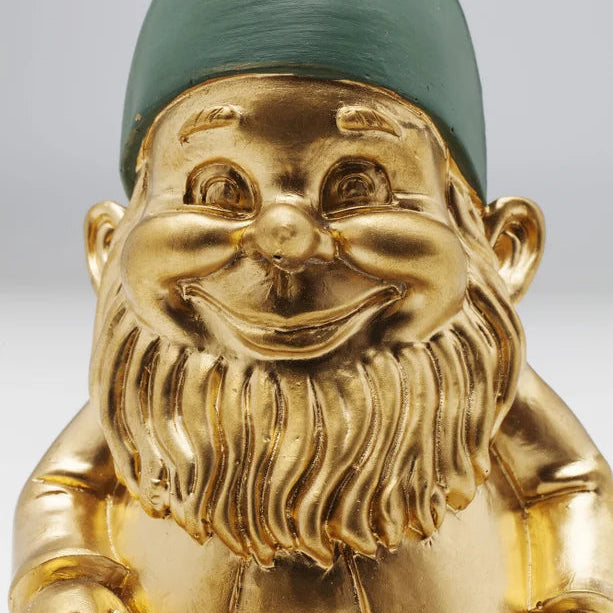 Statuetta Figura Decorativa Gnomo Zwerg Sitting Oro e Verde Nano Design 19 cm