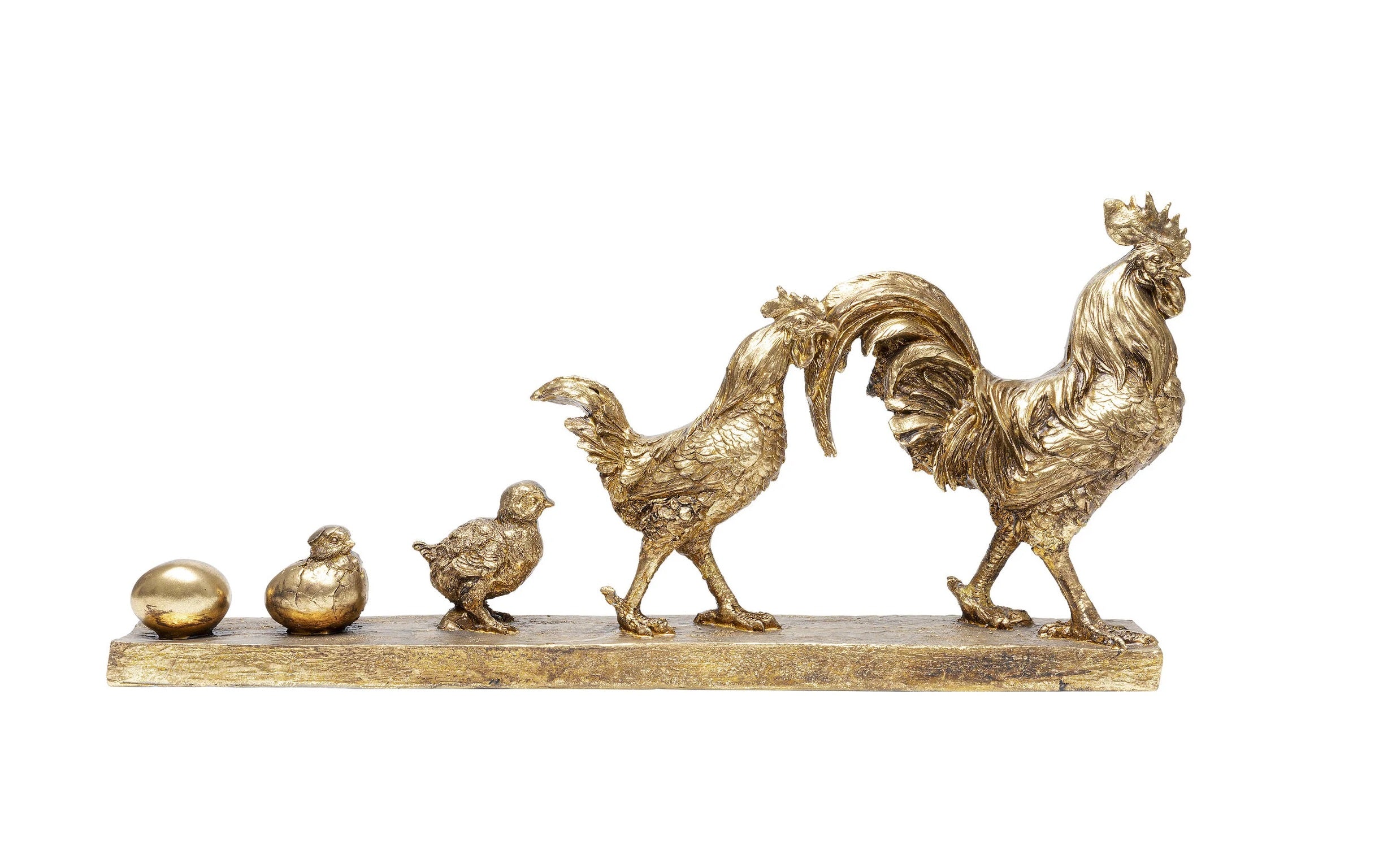 Scultura Oggetto Decorativo Famiglia di Galli Chicken Evolution Oro in Resina