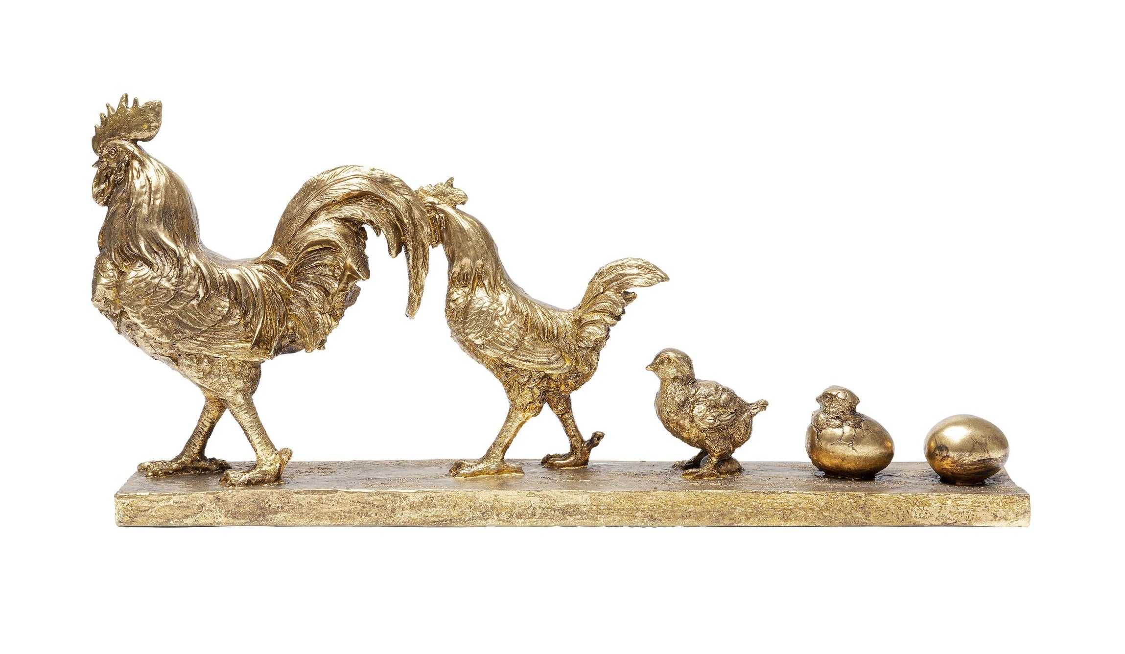 Scultura Oggetto Decorativo Famiglia di Galli Chicken Evolution Oro in Resina