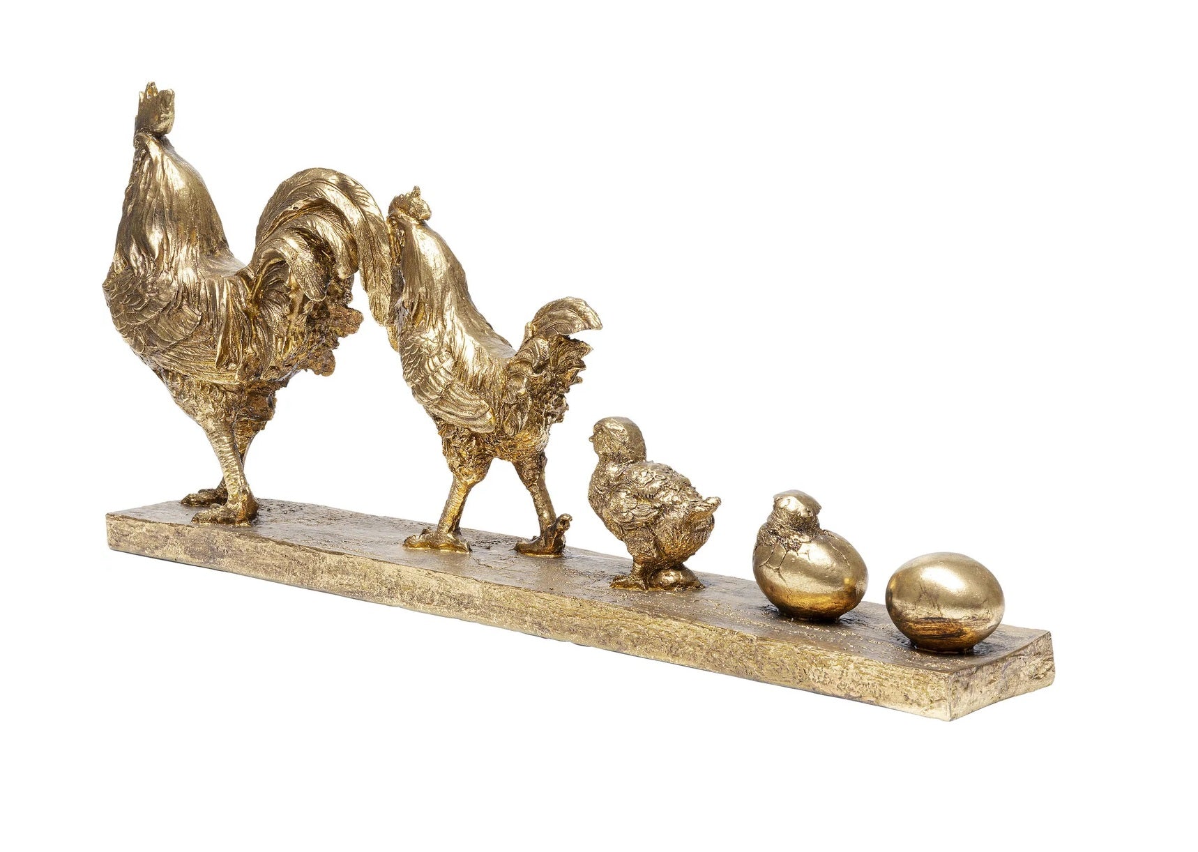 Scultura Oggetto Decorativo Famiglia di Galli Chicken Evolution Oro in Resina