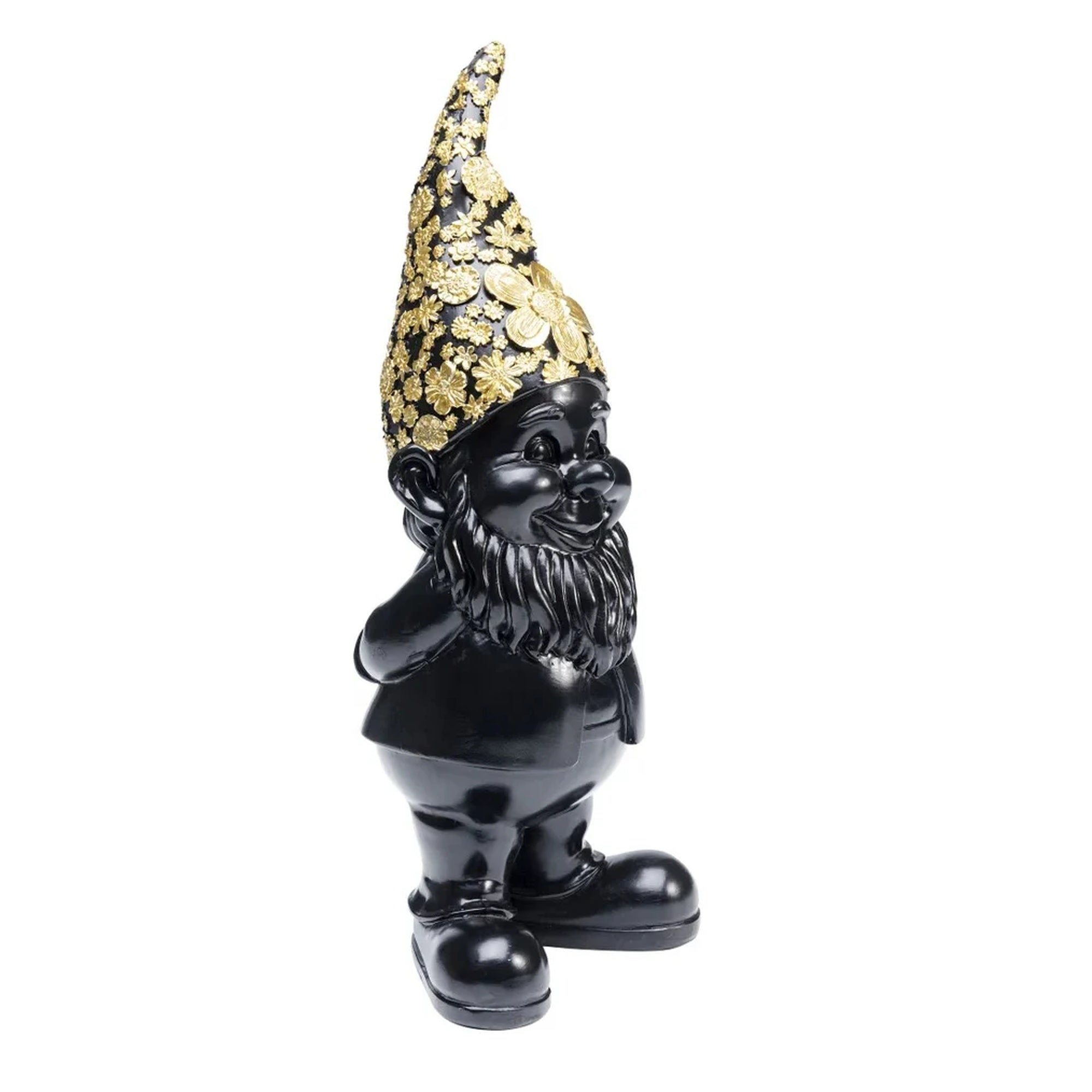 Statuetta Decorativa Gnomo Standing 30 cm Nano Moderno Nero e Oro