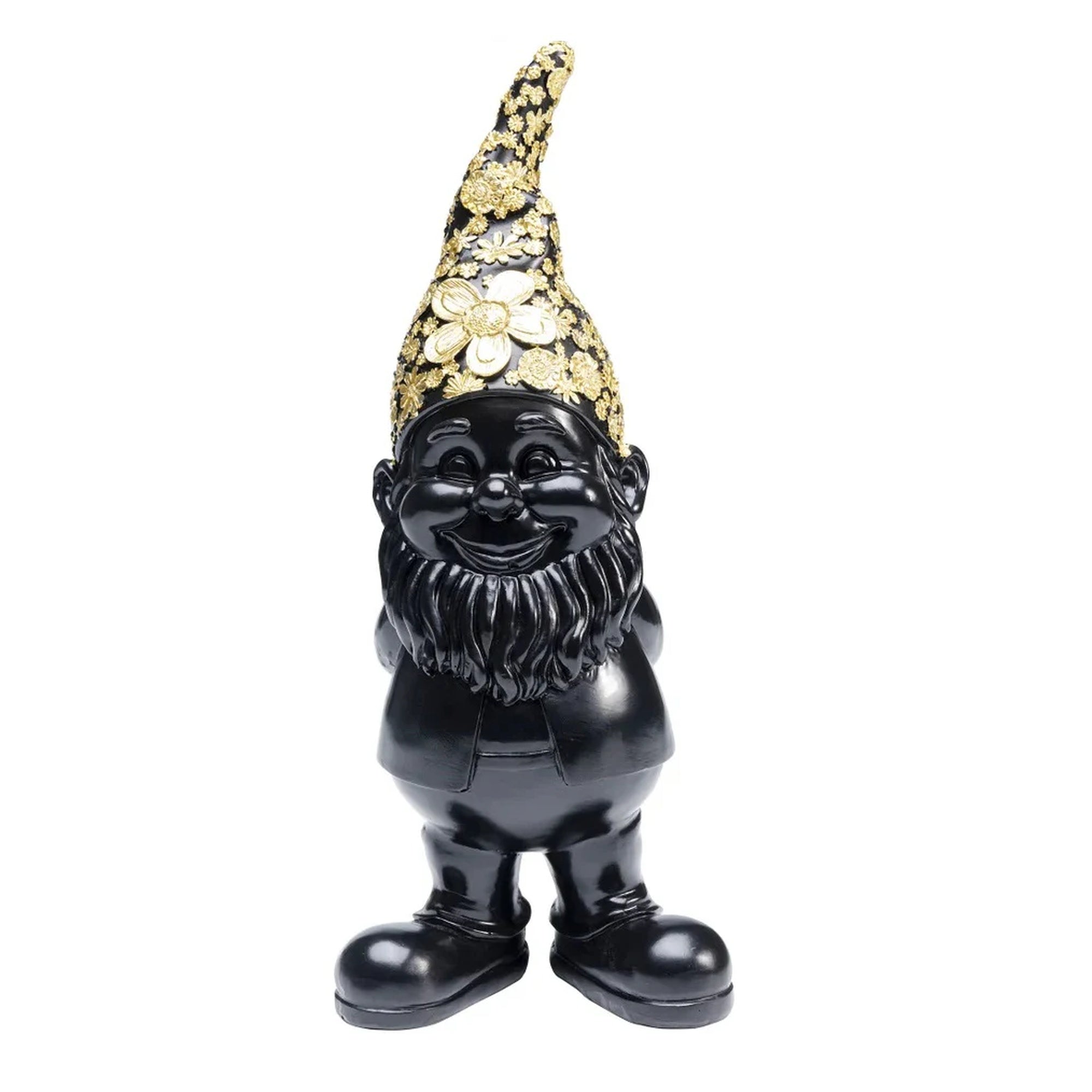 Statuetta Decorativa Gnomo Standing 30 cm Nano Moderno Nero e Oro