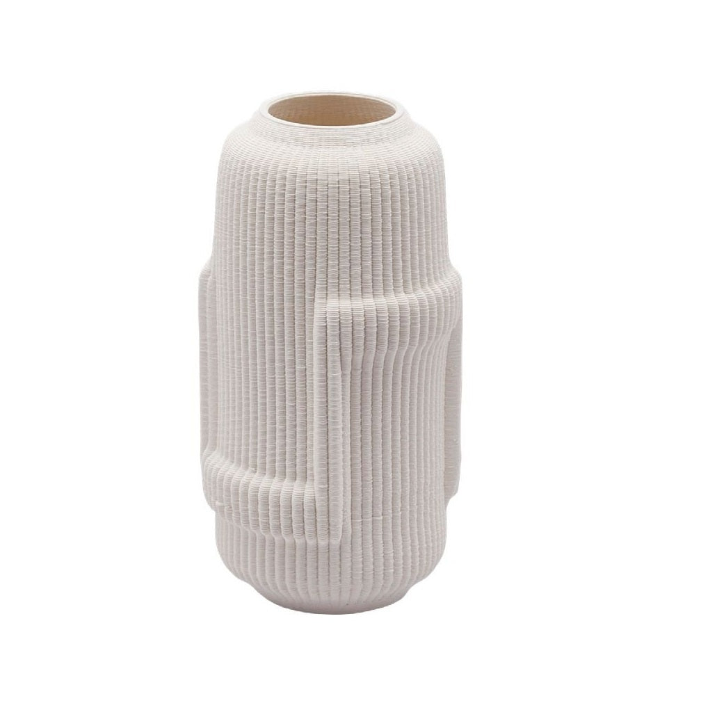 Vaso Decorativo 3D Geometrie in Ceramica Bianco Opaco H 24 cm Ø 12 cm