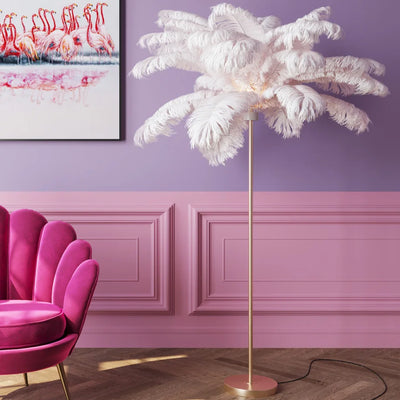 Lampada da terra a LED Feather Palm Piume Bianco Base Oro 165cm