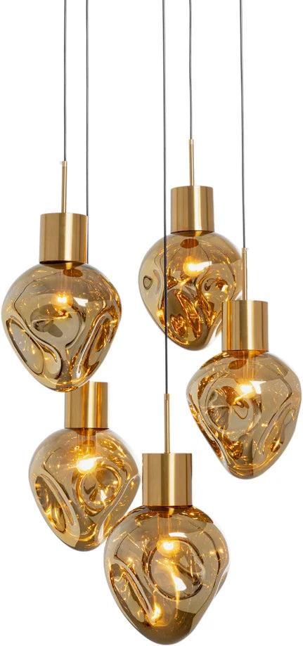 Lampadario a Sospensione Dough Amber Cinque Sfere Design Organico Ø50cm
