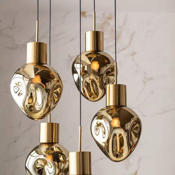 Lampadario a Sospensione Dough Amber Cinque Sfere Design Organico Ø50cm
