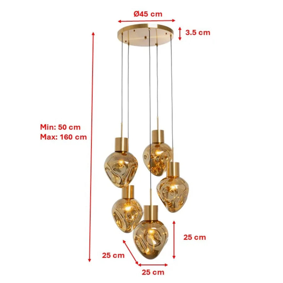 Lampadario a Sospensione Dough Amber Cinque Sfere Design Organico Ø50cm