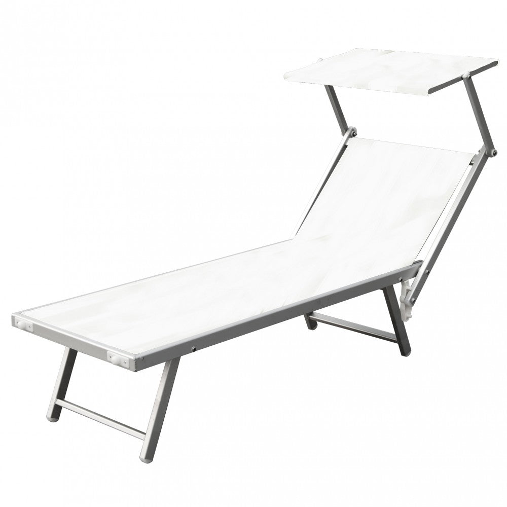 Set 2 Lettini Prendisole Playa in Alluminio con Parasole Bianco 186x70x40 cm