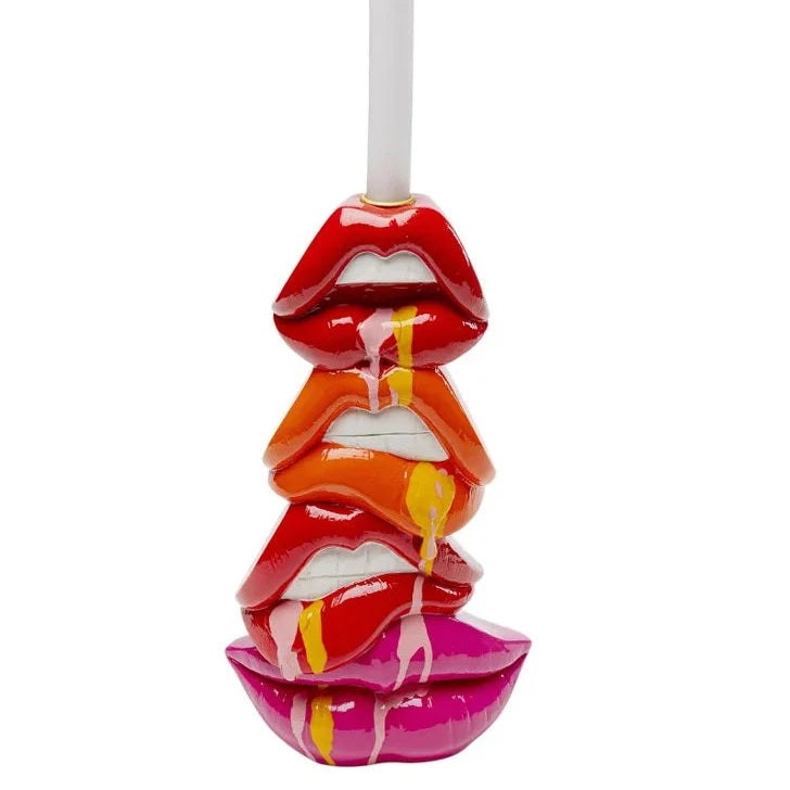 Set Decorativo Love con Scultura Mani a Cuore Rosso e Portacandela Labbra 30 cm