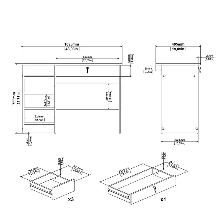 KIT SCRIVANIA FUNCTION PLUS 109X48X75 BIANCO