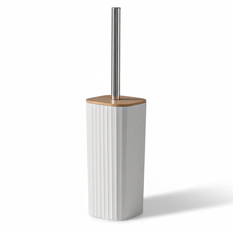 Set Appoggio Bagno 5 Pezzi Crema Show in Plastica e Bamboo Accessori Moderni