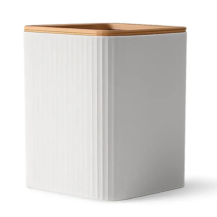 Set Appoggio Bagno 5 Pezzi Crema Show in Plastica e Bamboo Accessori Moderni