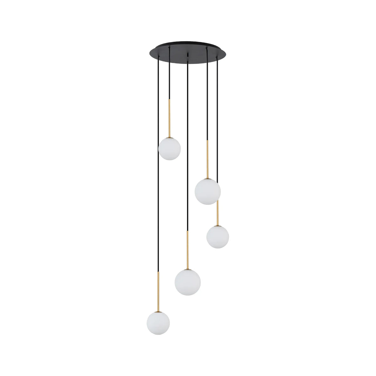 Lampadario a Sospensione Karo Nowodvorski Nero Oro con Sfere Bianche 5xG9