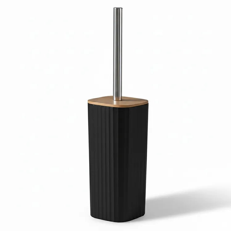 Set Appoggio Bagno 5 Pezzi Nero Show in Plastica e Bamboo Accessori Moderni