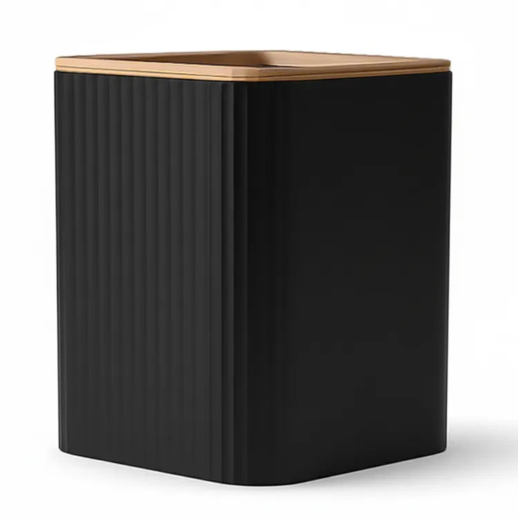 Set Appoggio Bagno 5 Pezzi Nero Show in Plastica e Bamboo Accessori Moderni