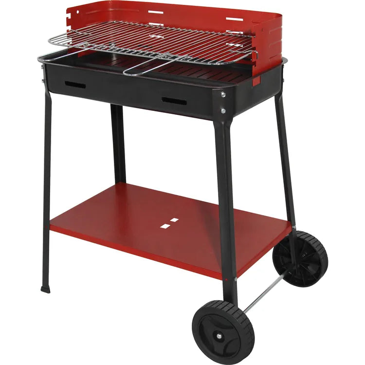 Barbecue a Carbone Flavia 50x35 cm con Ruote e Paravento Regolabile