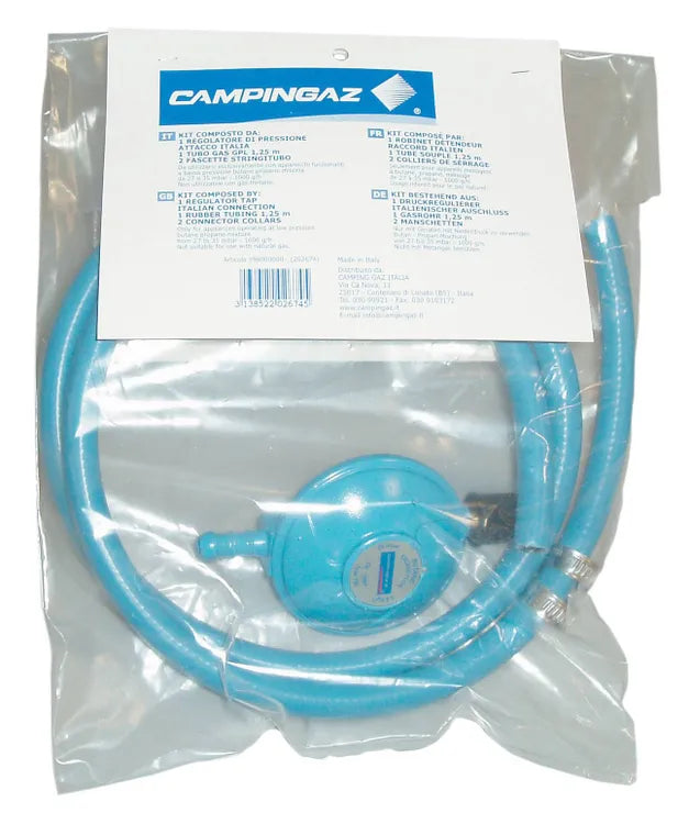 Kit Regolatore Gas con Tubo e Fascette per Barbecue Attacco Italia Campingaz
