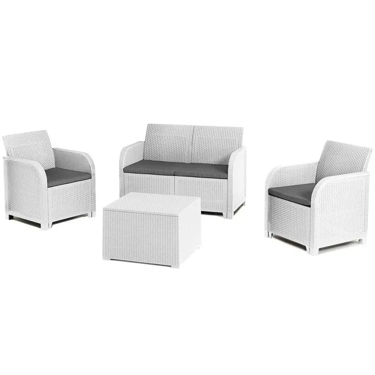 Salotto da Giardino Keter Rosalie Bianco Effetto Rattan con Cuscini