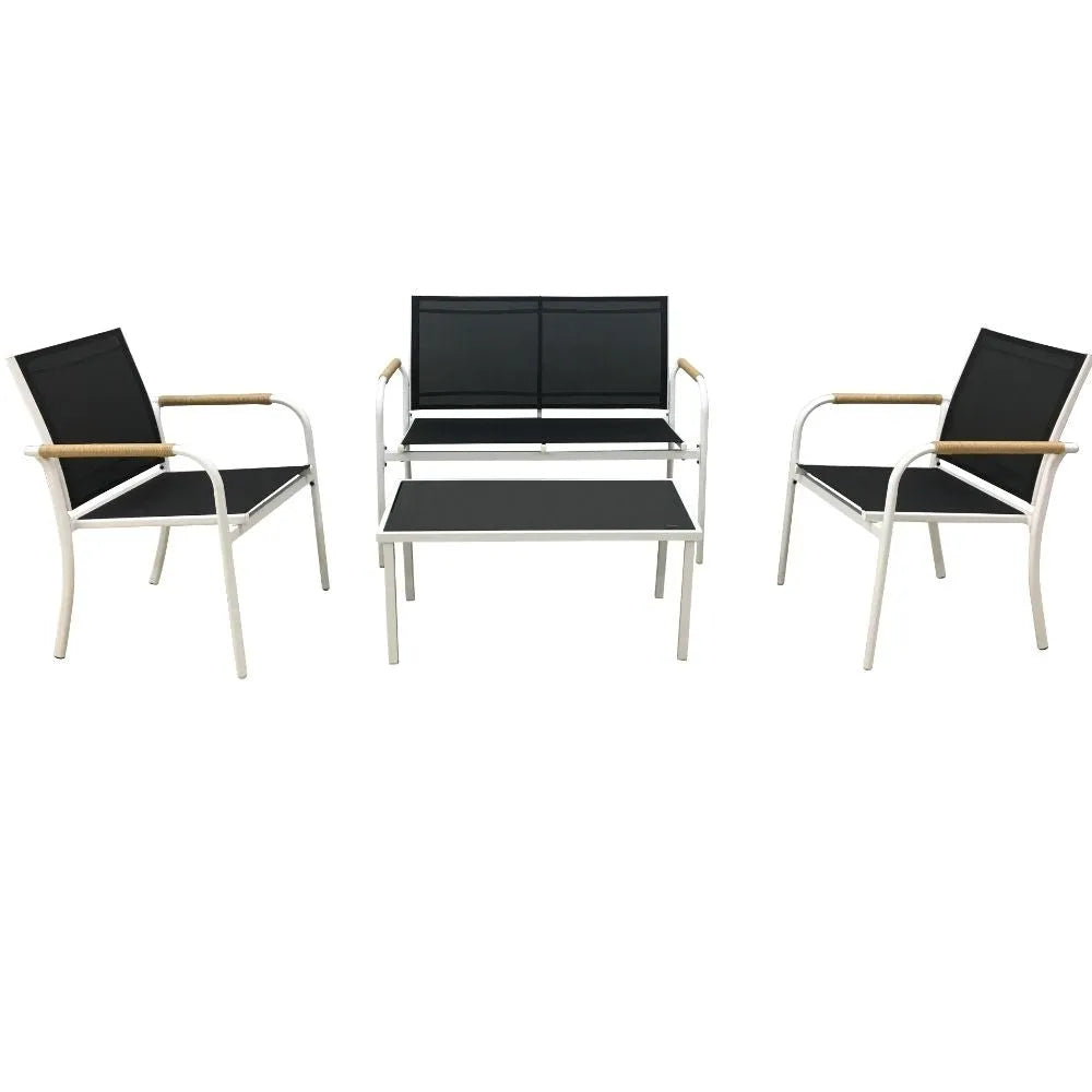 Set Salotto da Giardino 4 Pezzi Menton Bianco Nero con Tavolo in Vetro
