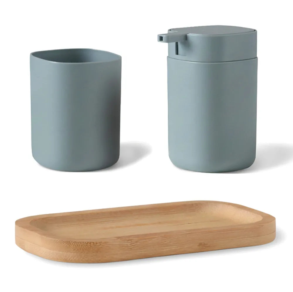 Set Bagno 3 Pezzi Taki in Plastica e Bamboo Accessori Moderni