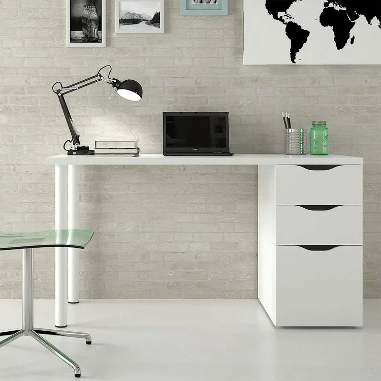 Scrivania Athena con Cassettiera Reversibile Bianca 138x60x74 cm