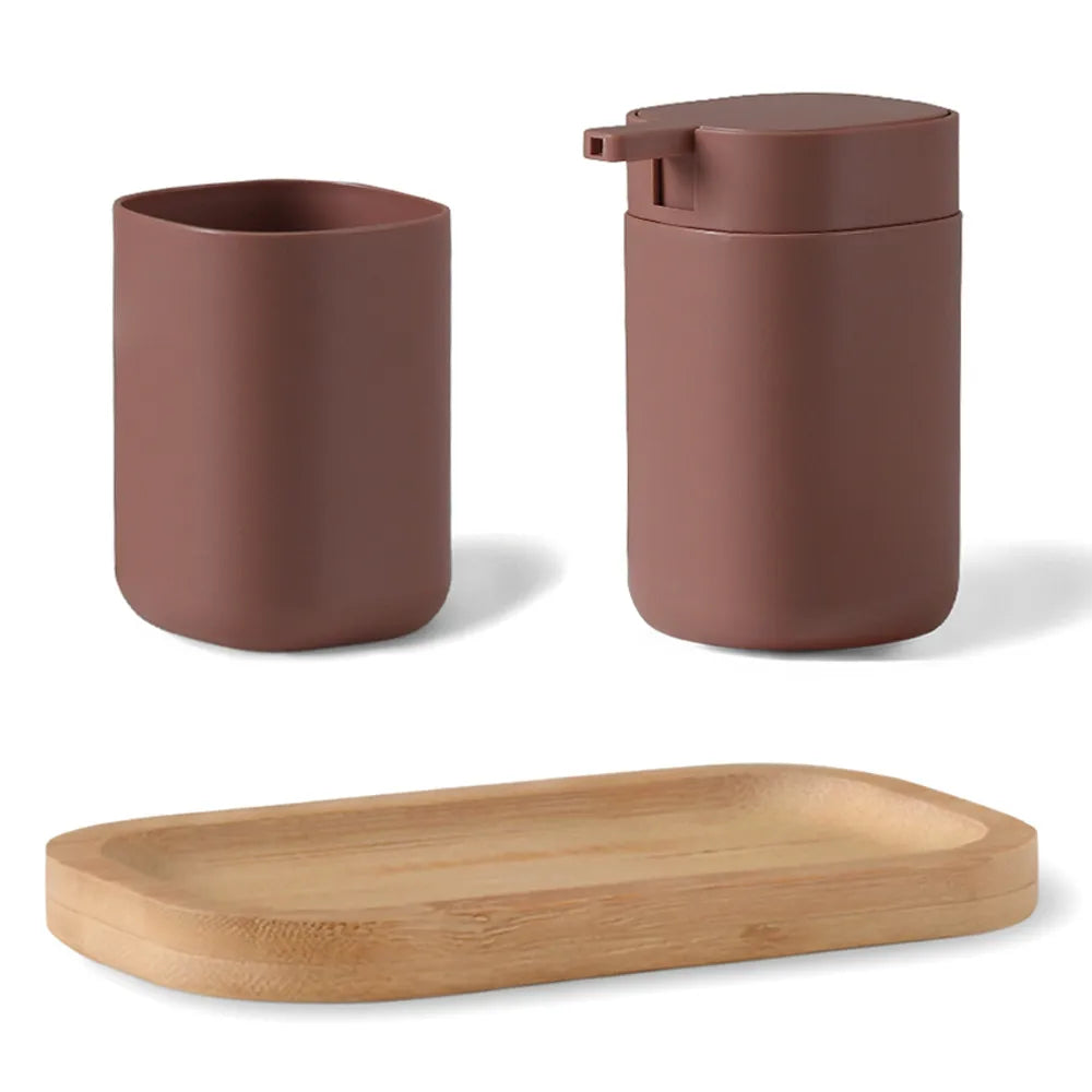 Set Bagno 3 Pezzi Taki in Plastica e Bamboo Accessori Moderni