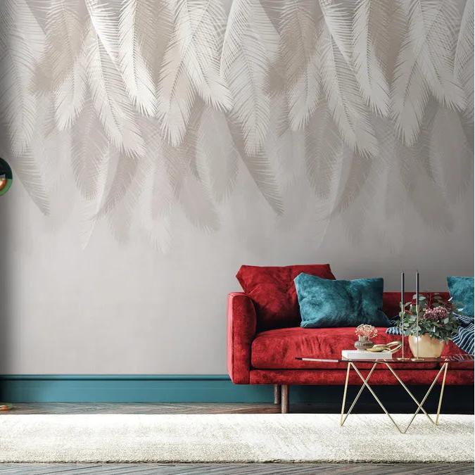 Pannello Parato Effetto Foglie Tropicali Beige Vinilico Lavabile Ibiza 1,59 x 2,70 m