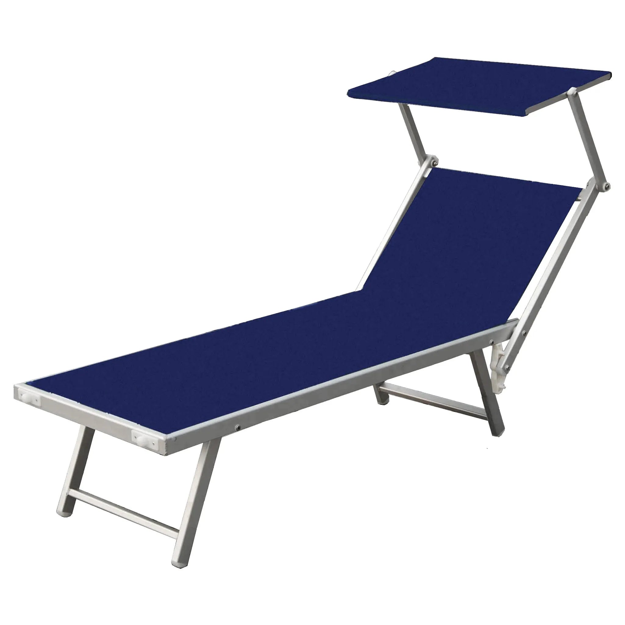 Lettino Prendisole Playa in Alluminio con Parasole Blu Set 2 Pezzi 186x70 cm
