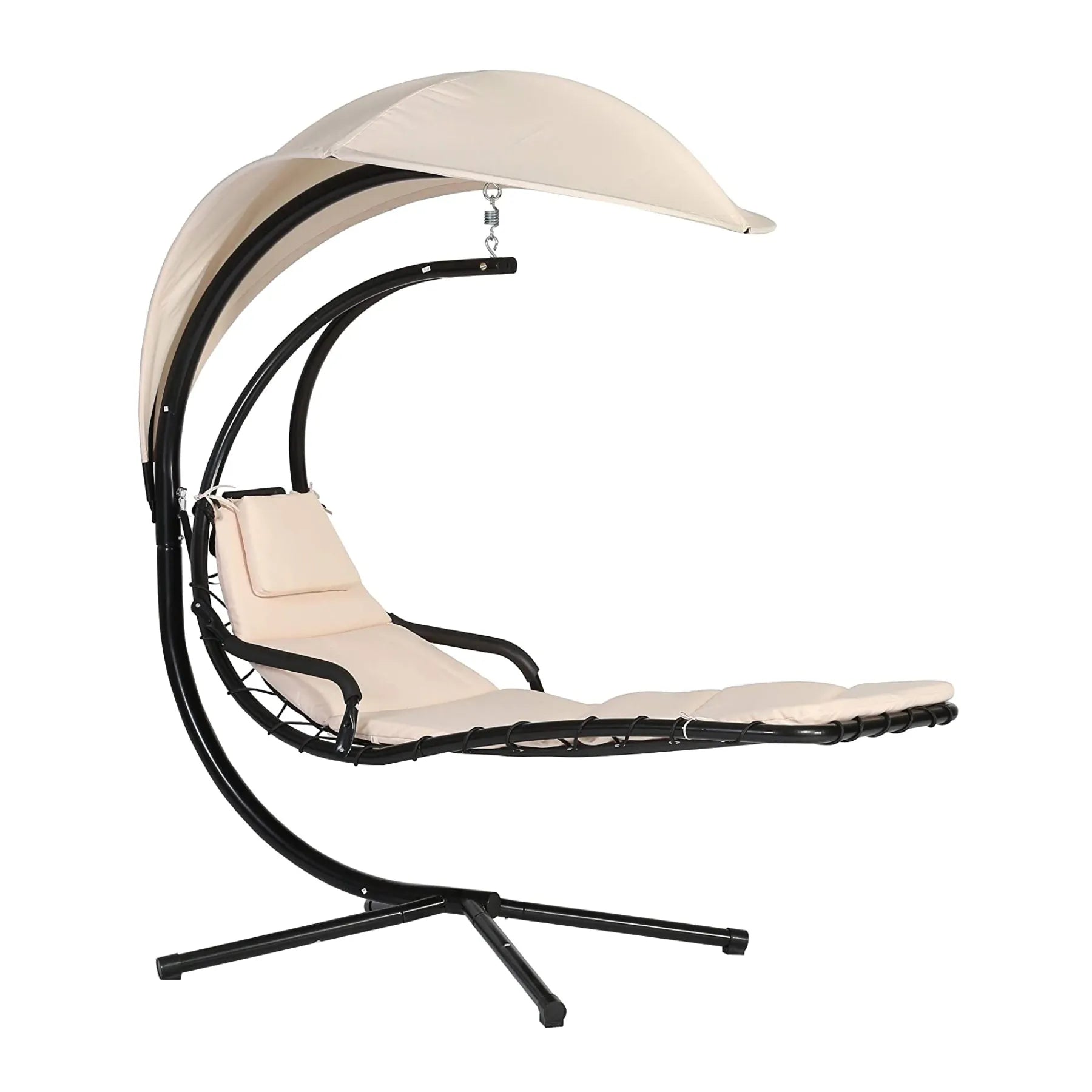 Lettino a Dondolo con Cuscino e Parasole Beige 197x104x200 cm