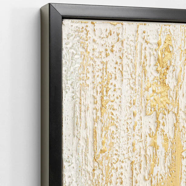 Quadro Astratto Abstract Bianco Oro Incorniciato 80x120 cm Effetto Materico