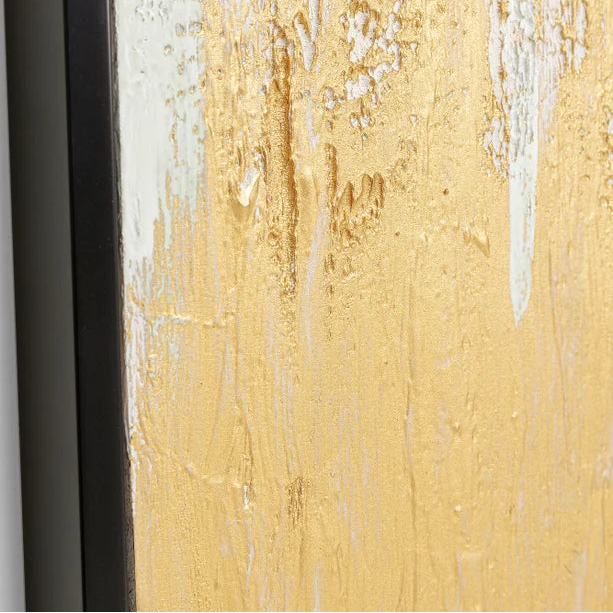 Quadro Astratto Abstract Bianco Oro Incorniciato 80x120 cm Effetto Materico