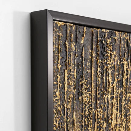 Quadro Astratto Abstract Nero Oro Incorniciato 80x120 cm Effetto Materico
