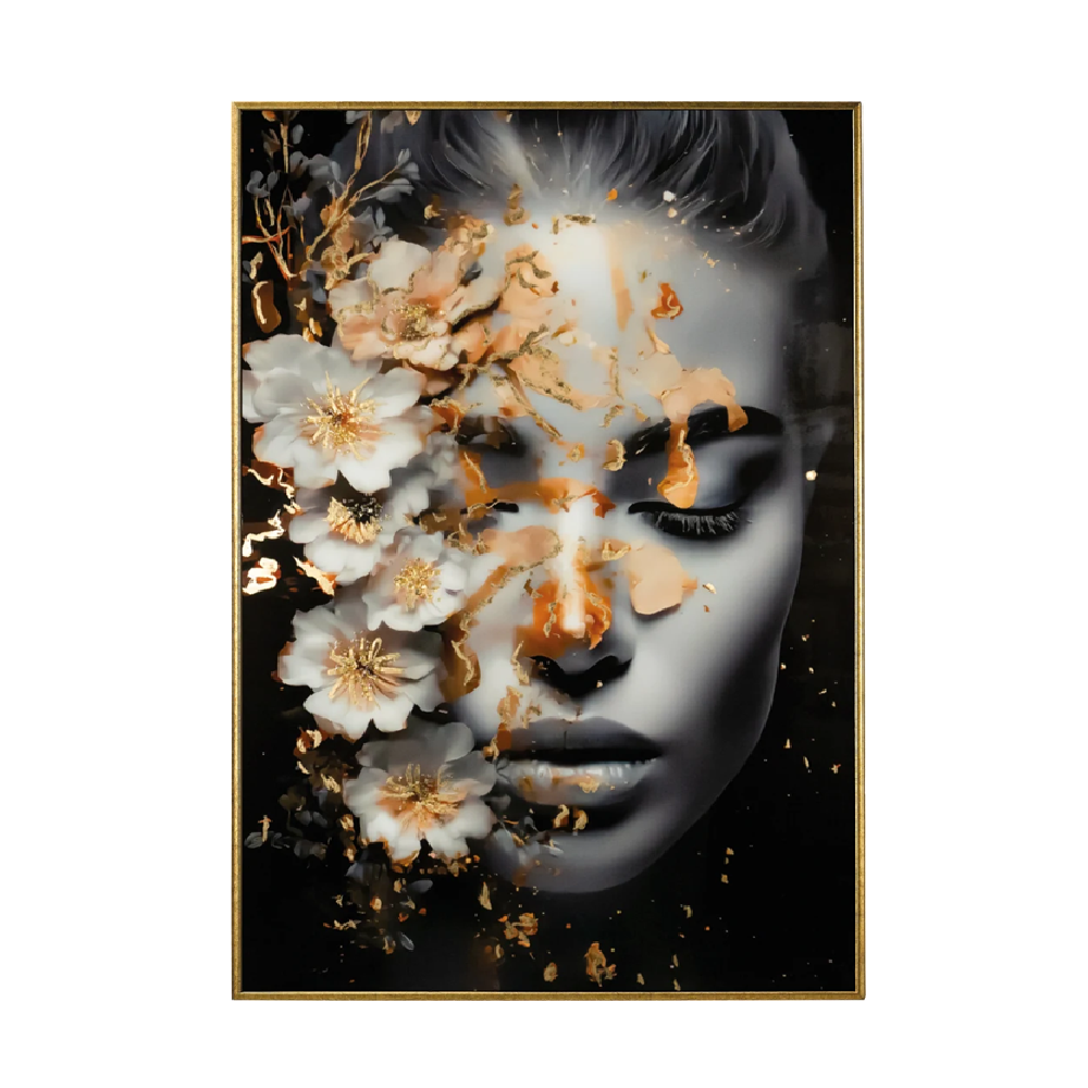 Quadro Decorativo Figurativo Donna con Fiori Oro e Nero Artidea 90x60cm