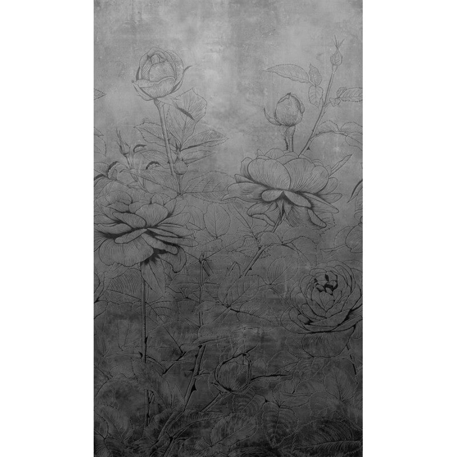 Carta da Parati TNT Fiori Grigio Effetto Artistico 159x270 cm Pannello Decorativo