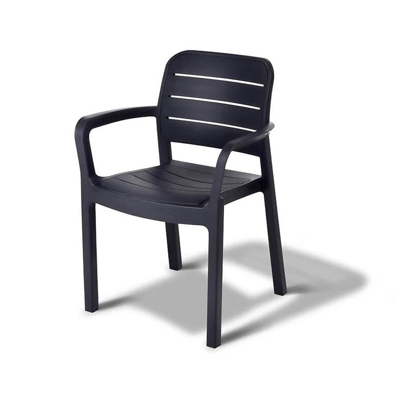 Sedia Tisara Grafite Impilabile con Braccioli in Resina Effetto Legno Outdoor